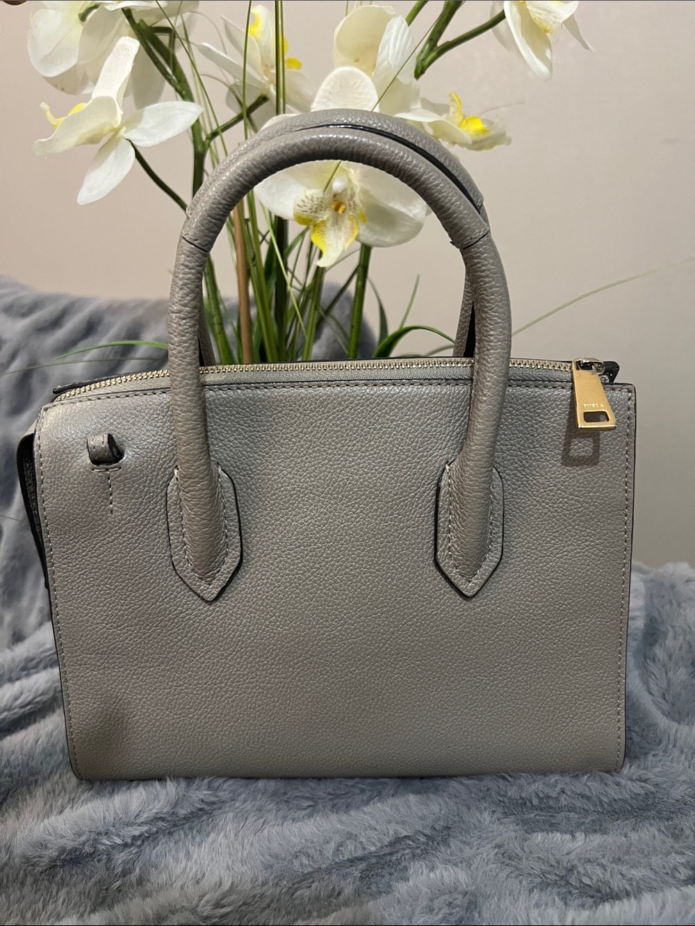 Furla Pin S Light Gray Leather Top-Handle Satchel retail $385 NWOT - Picture 2 of 9